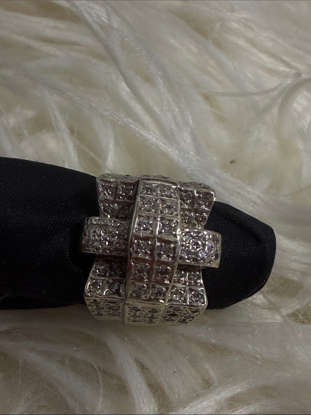 Silver Pave Cubic Cross-Panel Statement Ring